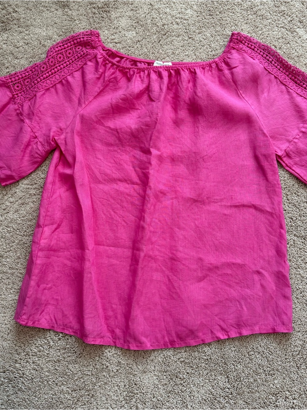 Terzo Millennio Pink Italian Linen Blouse With Crochet Lace Sleeves